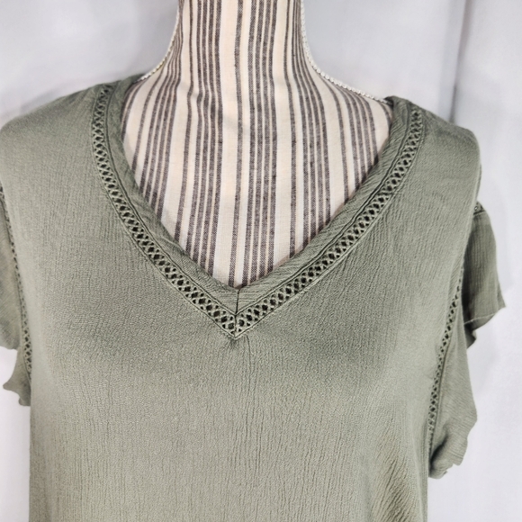BUFFALO David Bitton Olive Green Gauze Cap Sleeve Top Size Large - Picture 2 of 11